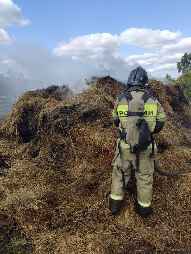 Огонь уничтожил тюк сена в Менделеевском районе