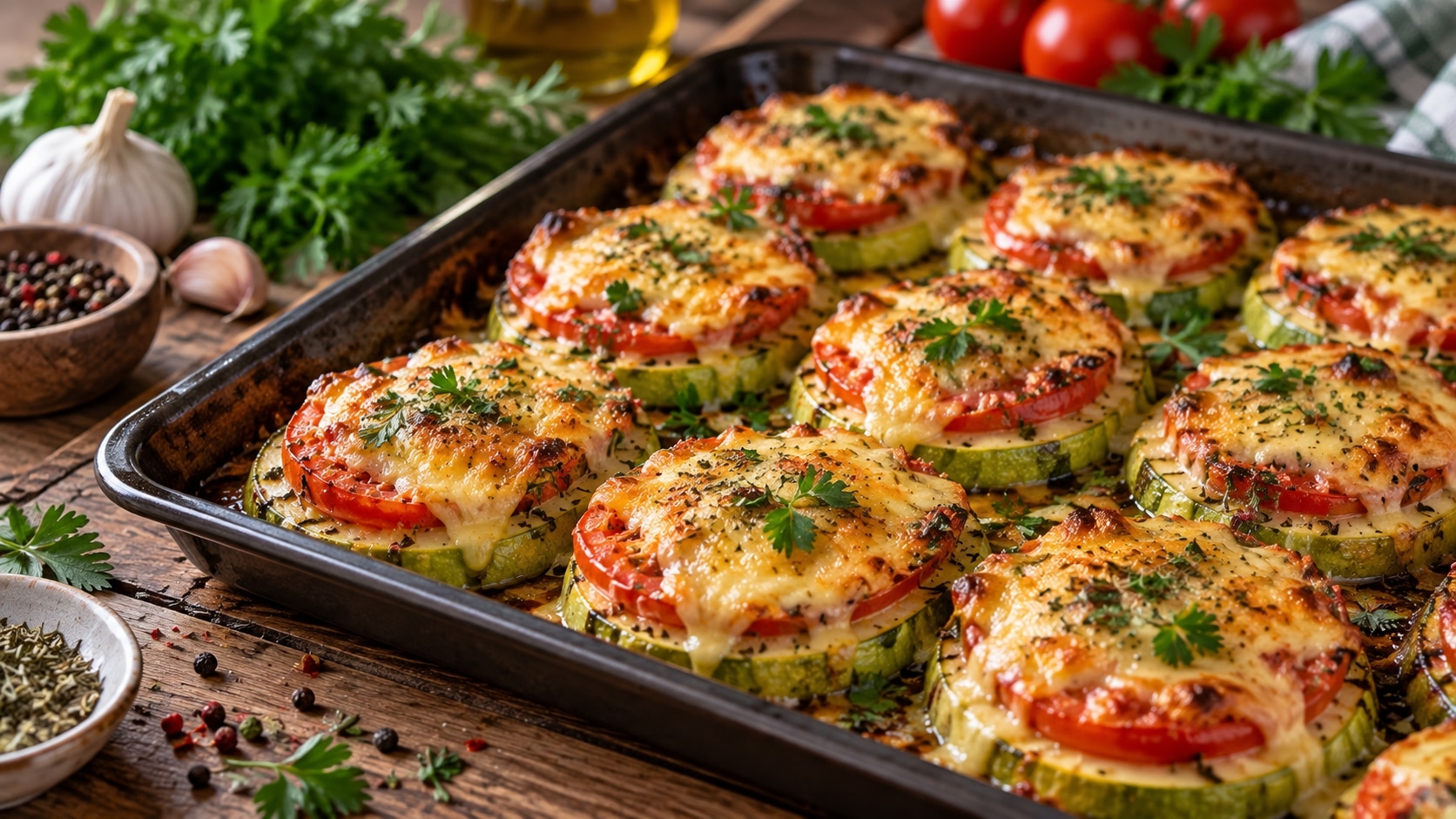  запечённые кабачки с помидорами и сыром в духовке