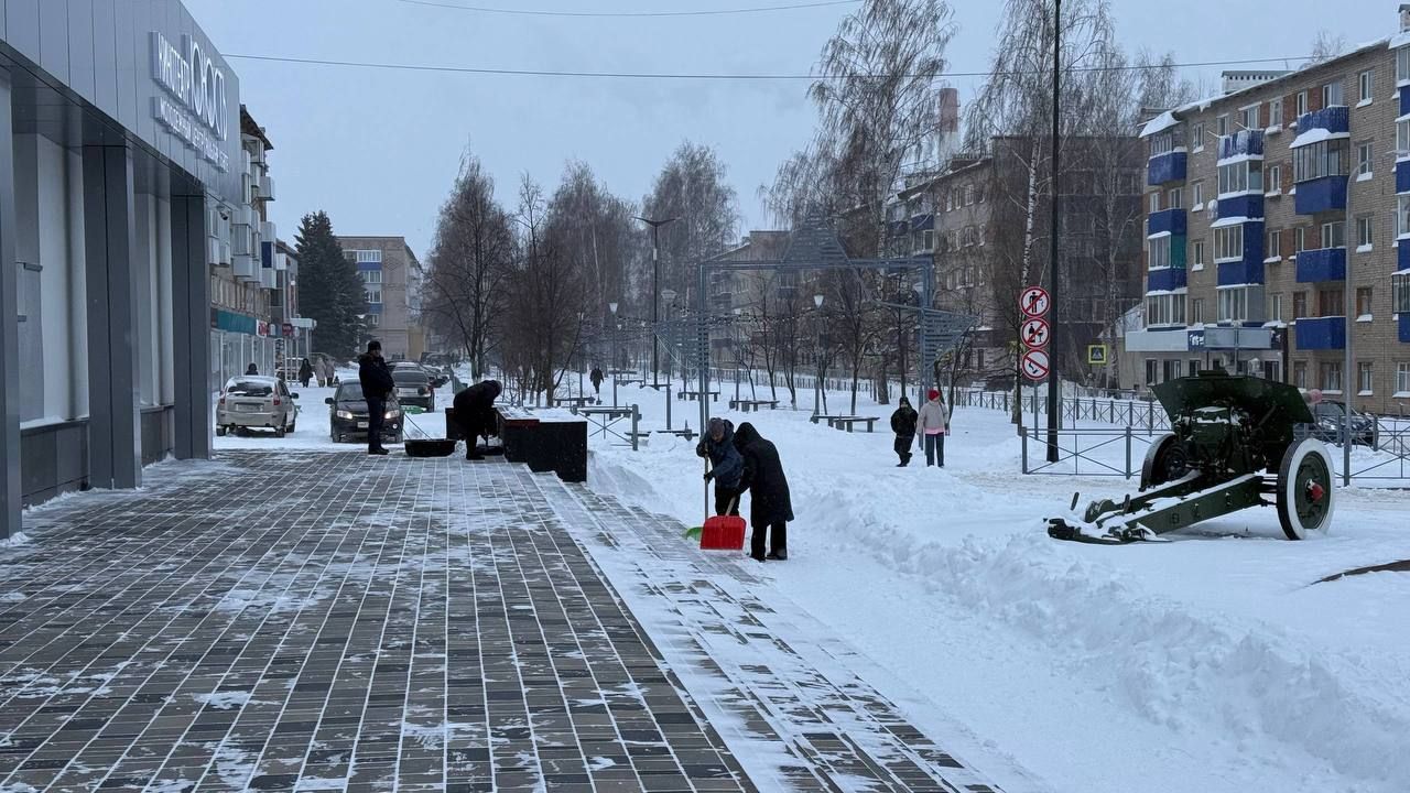 Активисты «Движения Первых» помогли расчистить снег у Вечного огня в Менделеевске
