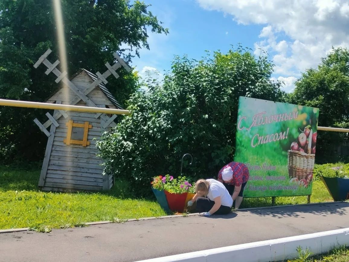 В селе Татарские Челны сотрудники бюджетных организаций покрасили парк в ходе средника
