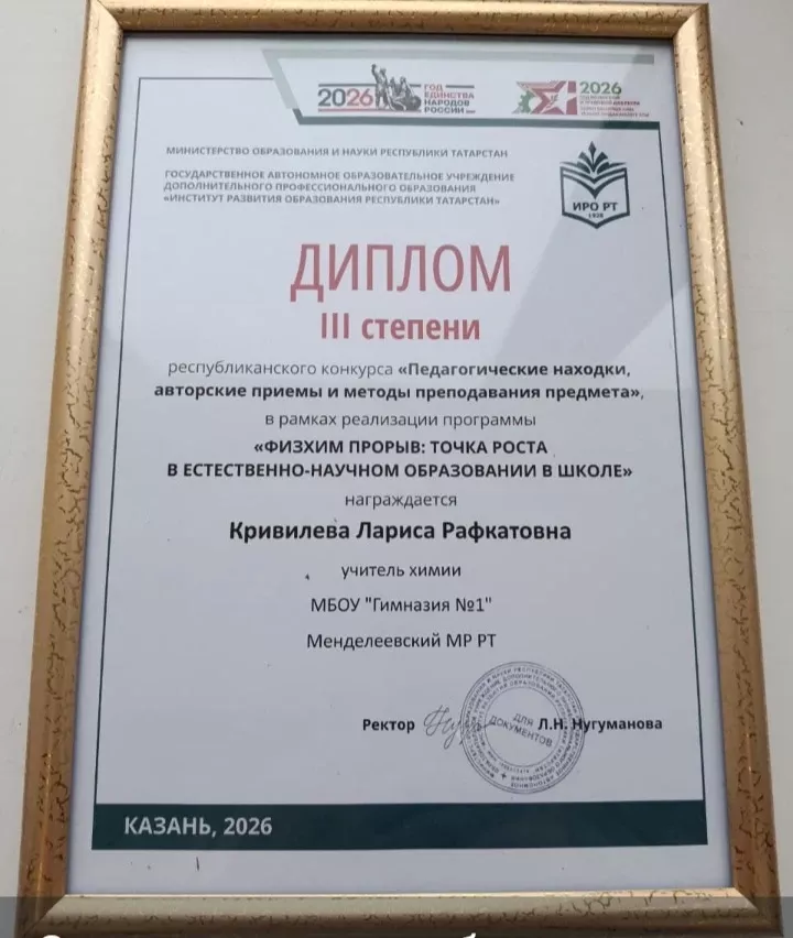 Учитель химии из Менделеевска стала призёром республиканского конкурса «Педагогические находки»