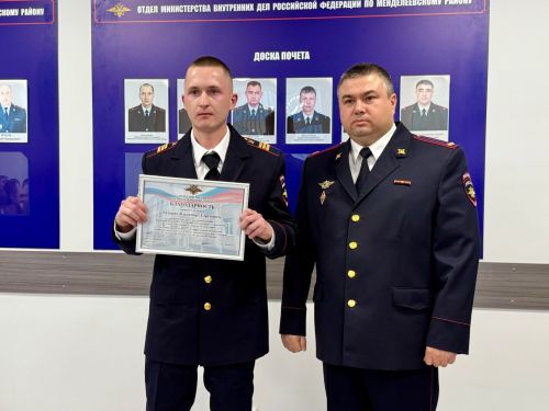Сотрудникам полиции Менделеевска в профессиональный праздник вручили заслуженные награды