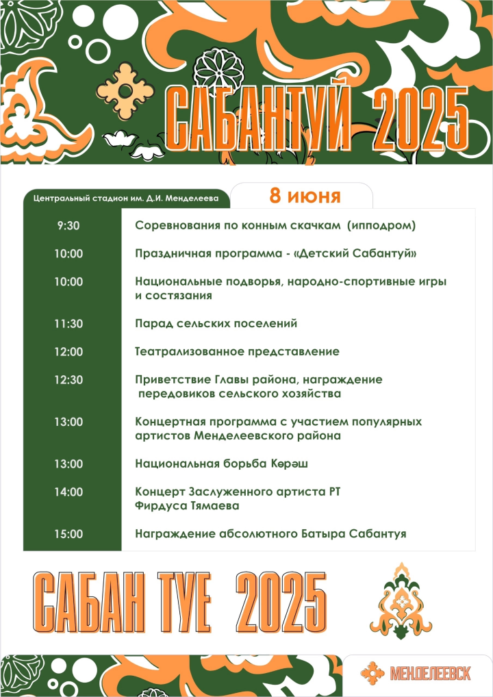 Программа празднования Сабантуя в Менделеевске